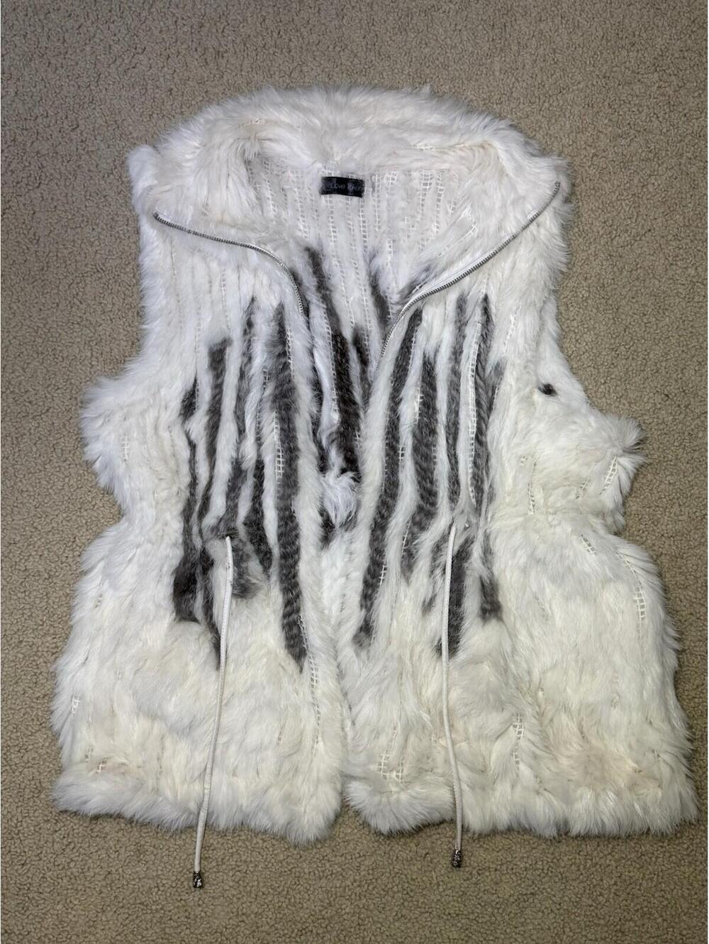 Love Token 100% Rabbit Fur Vest White Gray Genuine Fur Women / Size L